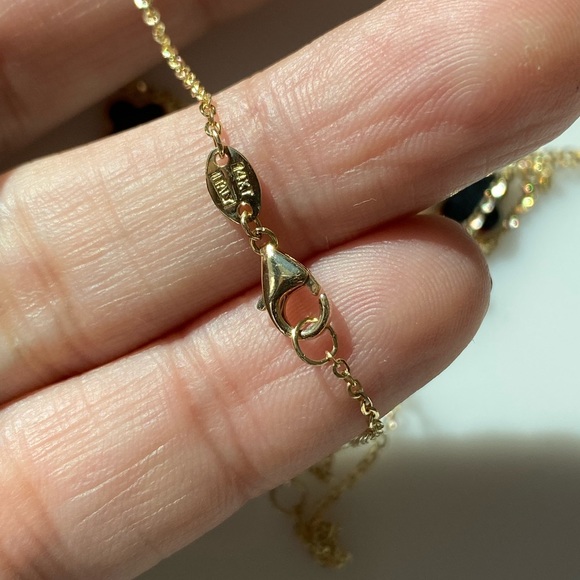 14K Yellow Gold Onyx Clover Station Necklace - Picture 6 of 9